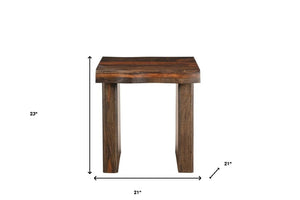 HomeRoots 23" Solid Wood Square End Table - Handcrafted Two-Tone Design with Live-Edge for Modern Interiors 521948