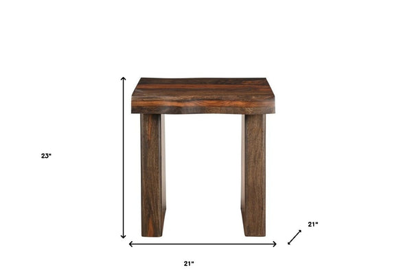 HomeRoots 23" Solid Wood Square End Table - Handcrafted Two-Tone Design with Live-Edge for Modern Interiors 521948