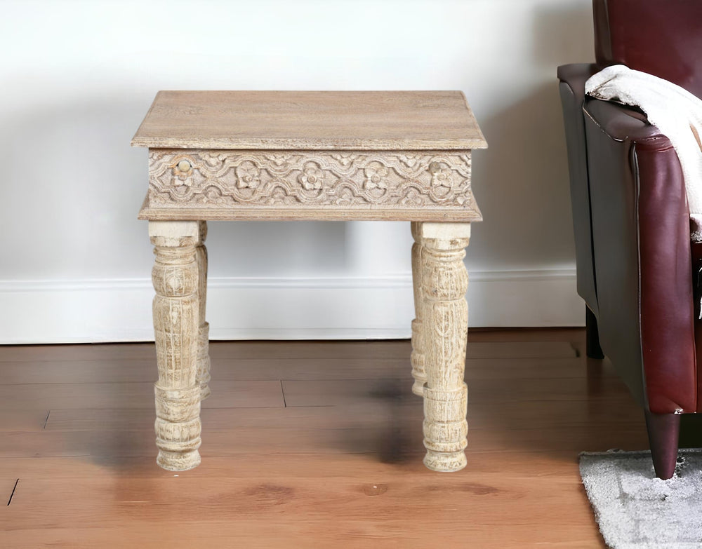 Homeroots 24" White Distressed Solid Wood Square End Table   521950