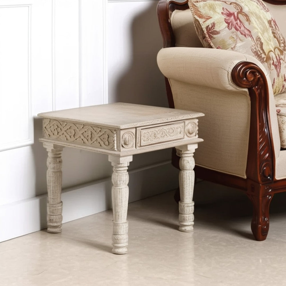 HomeRoots 24" White Distressed Solid Wood End Table - Vintage Charm, Versatile Style for Any Room Decor 521950