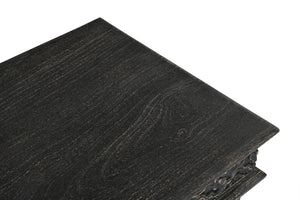 HomeRoots 24" Black Distressed Solid Wood Square End Table - Rustic Charm with Carved Details for Versatile Use 521951