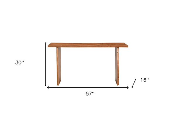 Homeroots 57" Chestnut Solid Wood Sled Console Table   521957
