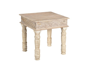 HomeRoots 24" Rustic Solid Wood Square End Table - Distressed Mango Wood for Farmhouse or Modern Décor 521958