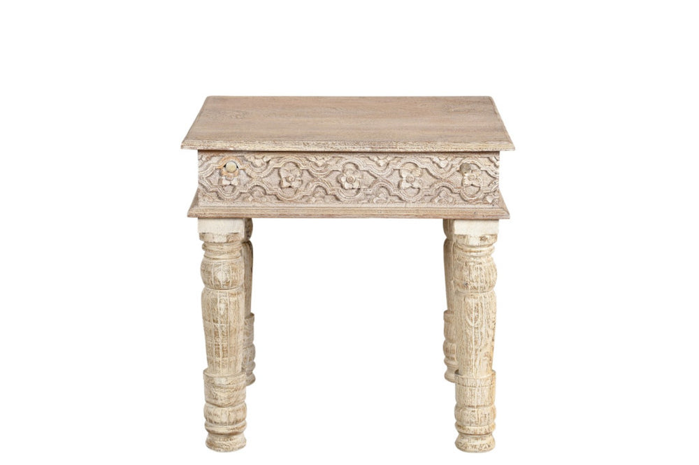 HomeRoots 24" Rustic Solid Wood Square End Table - Distressed Mango Wood for Farmhouse or Modern Décor 521958