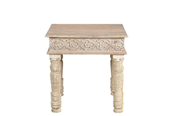 HomeRoots 24" Rustic Solid Wood Square End Table - Distressed Mango Wood for Farmhouse or Modern Décor 521958