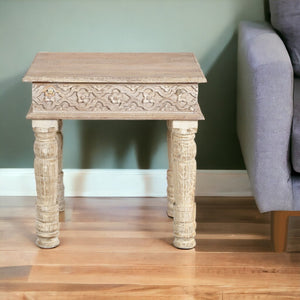 HomeRoots 24" Rustic Solid Wood Square End Table - Distressed Mango Wood for Farmhouse or Modern Décor 521958