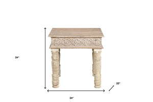 HomeRoots 24" Rustic Solid Wood Square End Table - Distressed Mango Wood for Farmhouse or Modern Décor 521958