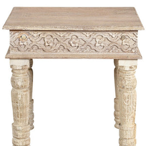 HomeRoots 24" Rustic Solid Wood Square End Table - Distressed Mango Wood for Farmhouse or Modern Décor 521958