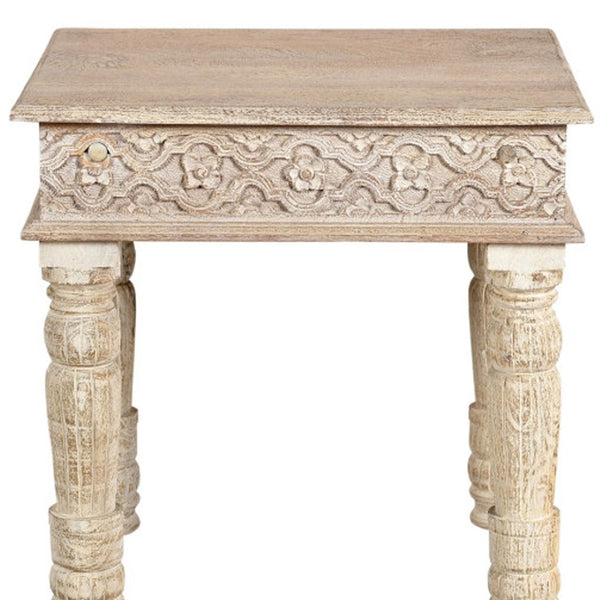 HomeRoots 24" Rustic Solid Wood Square End Table - Distressed Mango Wood for Farmhouse or Modern Décor 521958