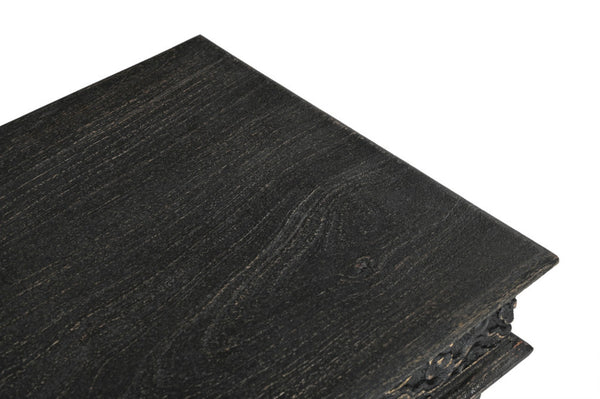 HomeRoots 24" Black Distressed Solid Wood End Table - Rustic Charm with Intricate Carvings for Versatile Use 521959