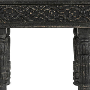 HomeRoots 24" Black Distressed Solid Wood End Table - Rustic Charm with Intricate Carvings for Versatile Use 521959