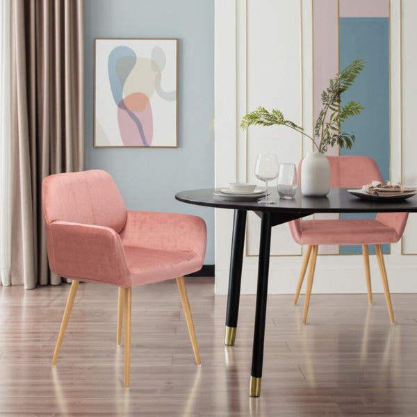 HomeRoots Pink Velvet Dining Chair with Open Back - Modern Elegance & Cozy Comfort for Any Room Decor 521962