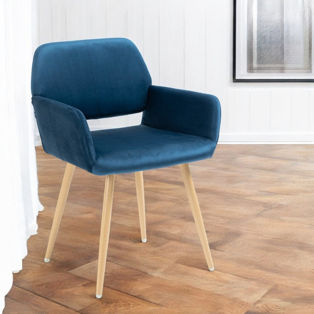 HomeRoots Blue Velvet Open Back Dining Chair with Rustic Metal Legs - Stylish Comfort for Any Space! 521963
