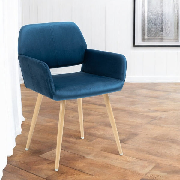 HomeRoots Blue Velvet Open Back Dining Chair with Rustic Metal Legs - Stylish Comfort for Any Space! 521963
