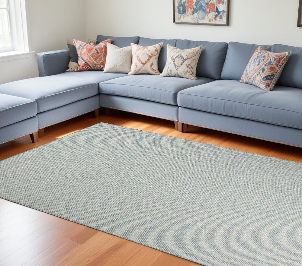 Homeroots 9' X 12' Aqua And Ivory Indoor Outdoor Area Rug  Polypropylene 521969