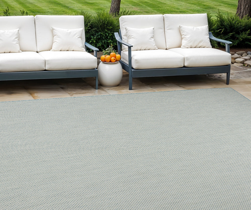 Homeroots 9' X 12' Aqua And Ivory Indoor Outdoor Area Rug  Polypropylene 521969