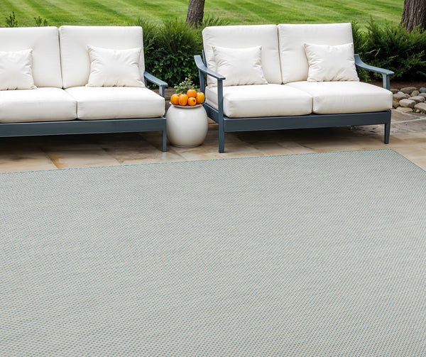 Homeroots 9' X 12' Aqua And Ivory Indoor Outdoor Area Rug  Polypropylene 521969
