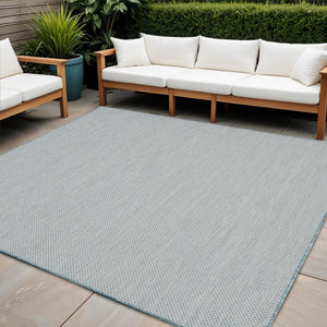HomeRoots 8' Aqua and Ivory Square Area Rug - Durable, Stylish, Easy-Care Floor Covering for Indoor & Outdoor Use 521971