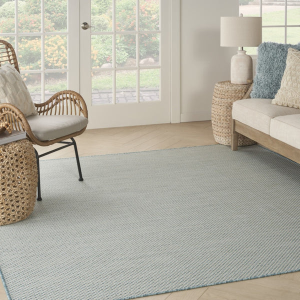 HomeRoots 8' Aqua and Ivory Square Area Rug - Durable, Stylish, Easy-Care Floor Covering for Indoor & Outdoor Use 521971