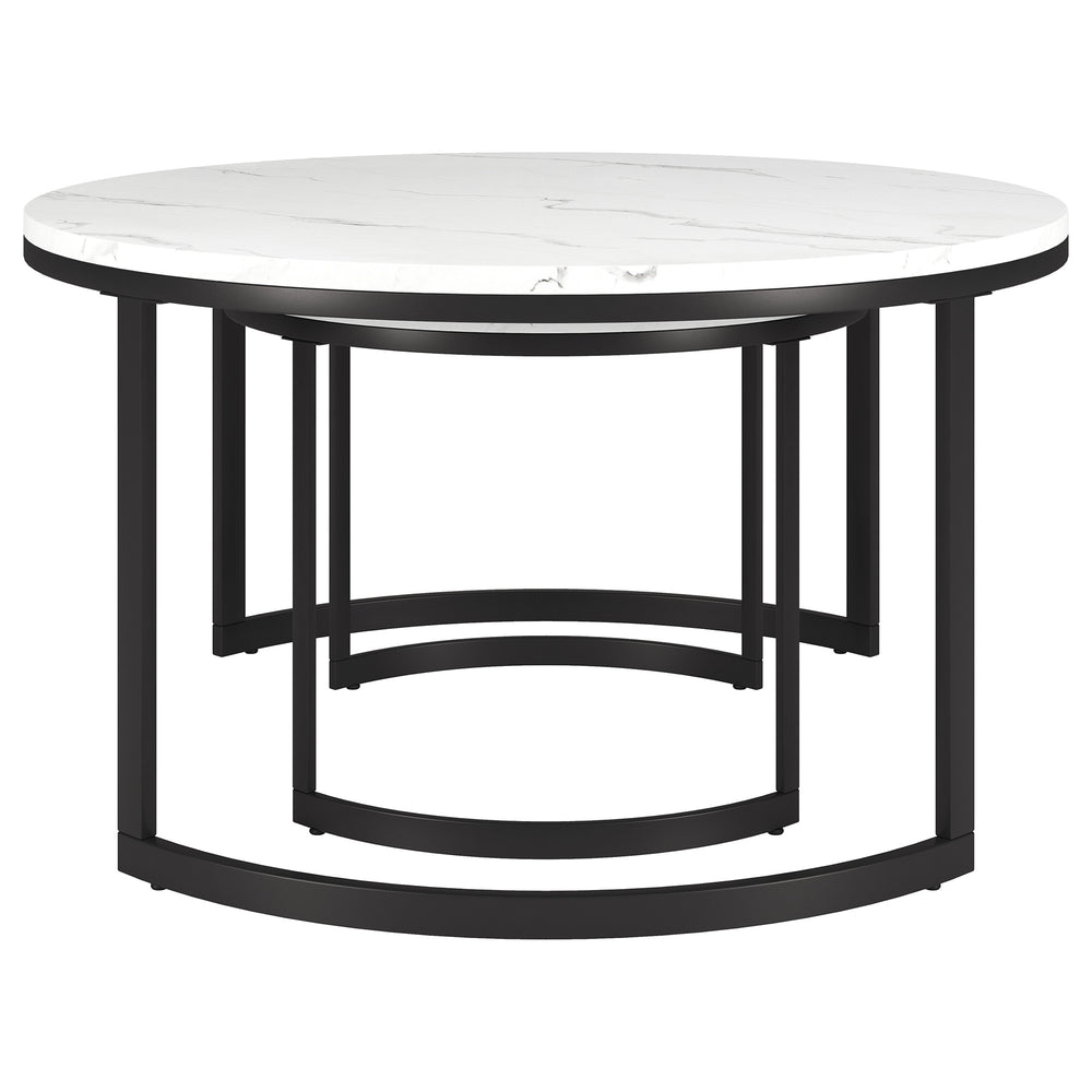 Homeroots Set Of Two 36" White And Black Faux Marble And Steel Round Nested Coffee Tables   521976