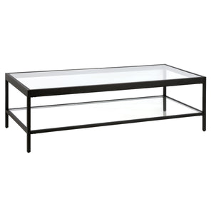 Homeroots 54" Clear And Black Glass And Steel Coffee Table With Shelf   521977