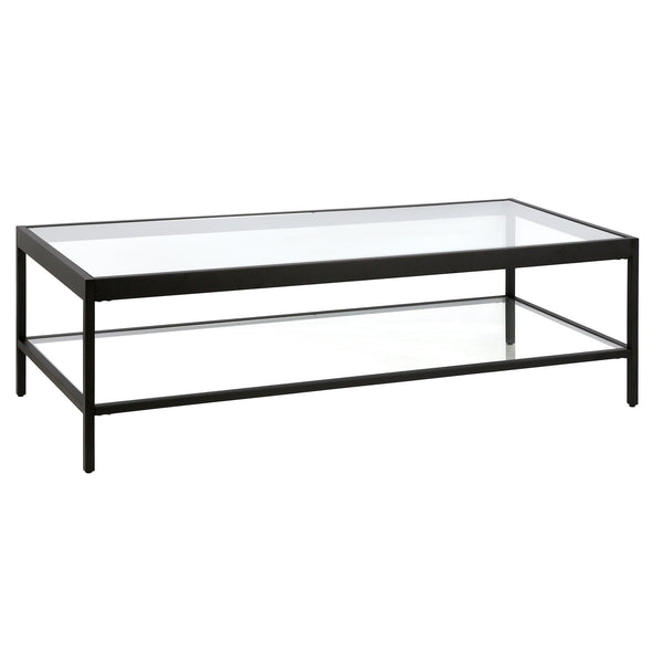 Homeroots 54" Clear And Black Glass And Steel Coffee Table With Shelf   521977