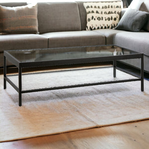 Homeroots 54" Clear And Black Glass And Steel Coffee Table With Shelf   521977