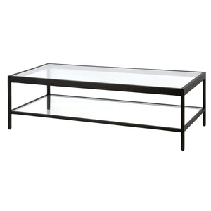 Homeroots 54" Clear And Black Glass And Steel Coffee Table With Shelf   521977