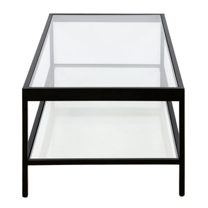 Homeroots 54" Clear And Black Glass And Steel Coffee Table With Shelf   521977