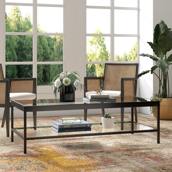 Homeroots 54" Clear And Black Glass And Steel Coffee Table With Shelf   521977