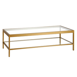 Homeroots 54" Clear And Gold Glass And Steel Coffee Table With Shelf   521979