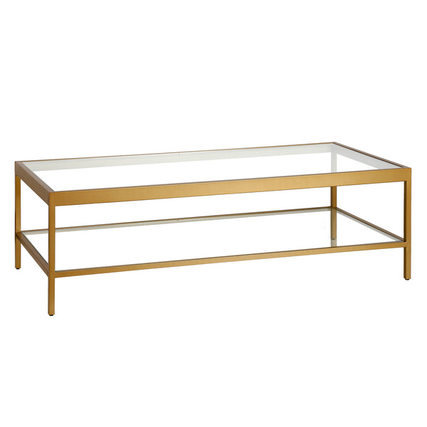 Homeroots 54" Clear And Gold Glass And Steel Coffee Table With Shelf   521979