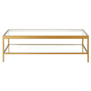 Homeroots 54" Clear And Gold Glass And Steel Coffee Table With Shelf   521979
