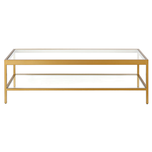 Homeroots 54" Clear And Gold Glass And Steel Coffee Table With Shelf   521979