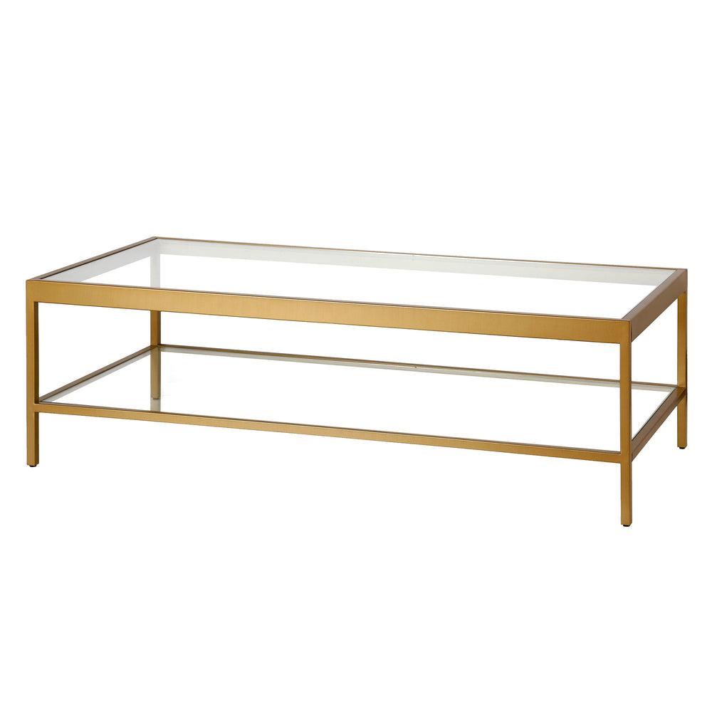 Homeroots 54" Clear And Gold Glass And Steel Coffee Table With Shelf   521979