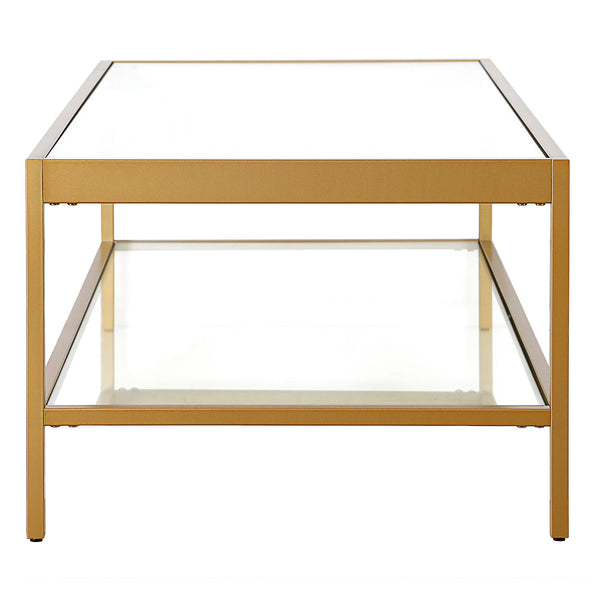 Homeroots 54" Clear And Gold Glass And Steel Coffee Table With Shelf   521979