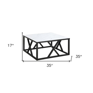 Homeroots 35" White And Black Steel Square Coffee Table   521980