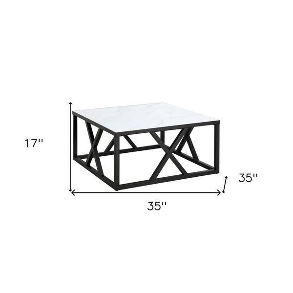 Homeroots 35" White And Black Steel Square Coffee Table   521980