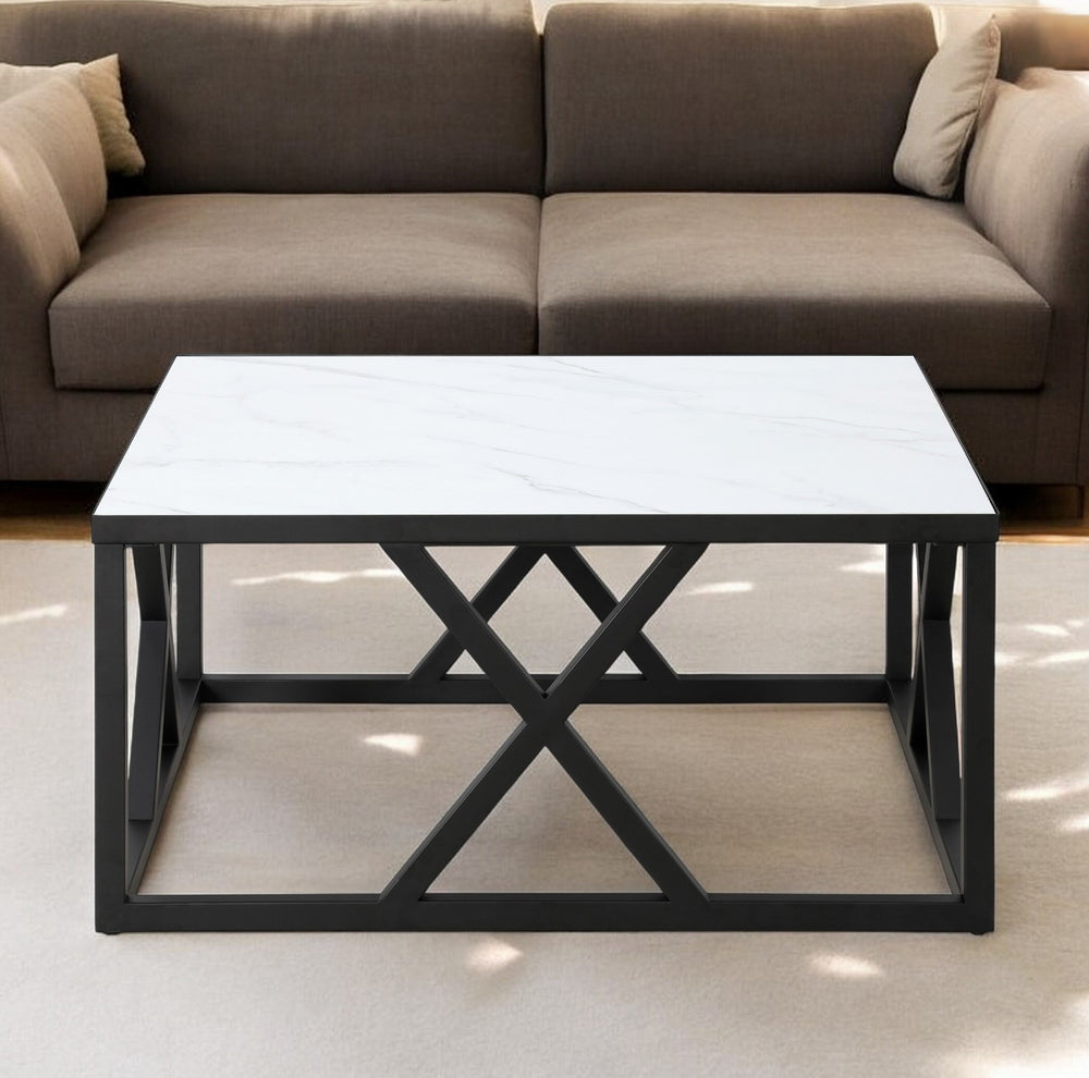 Homeroots 35" White And Black Steel Square Coffee Table   521980