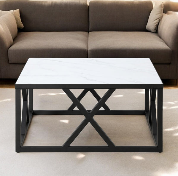 Homeroots 35" White And Black Steel Square Coffee Table   521980