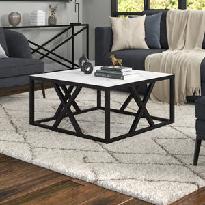 Homeroots 35" White And Black Steel Square Coffee Table   521980