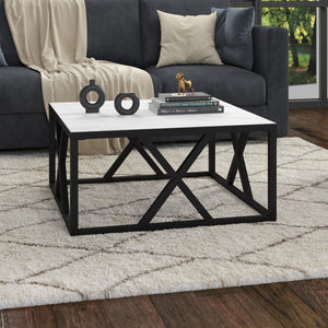 Homeroots 35" White And Black Steel Square Coffee Table   521980