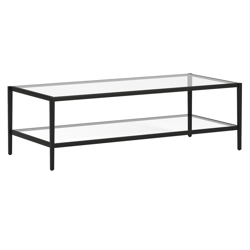 Homeroots 54" Black Glass And Steel Coffee Table With Shelf   521981