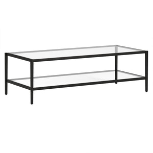Homeroots 54" Black Glass And Steel Coffee Table With Shelf   521981