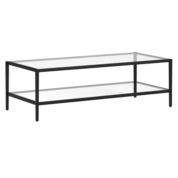 Homeroots 54" Black Glass And Steel Coffee Table With Shelf   521981
