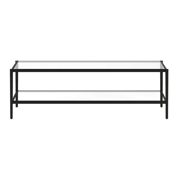 Homeroots 54" Black Glass And Steel Coffee Table With Shelf   521981