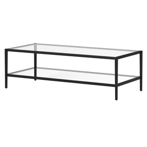 Homeroots 54" Black Glass And Steel Coffee Table With Shelf   521981