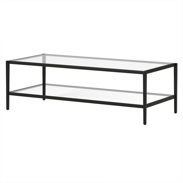 Homeroots 54" Black Glass And Steel Coffee Table With Shelf   521981