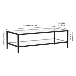 Homeroots 54" Black Glass And Steel Coffee Table With Shelf   521981
