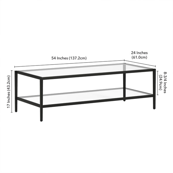Homeroots 54" Black Glass And Steel Coffee Table With Shelf   521981